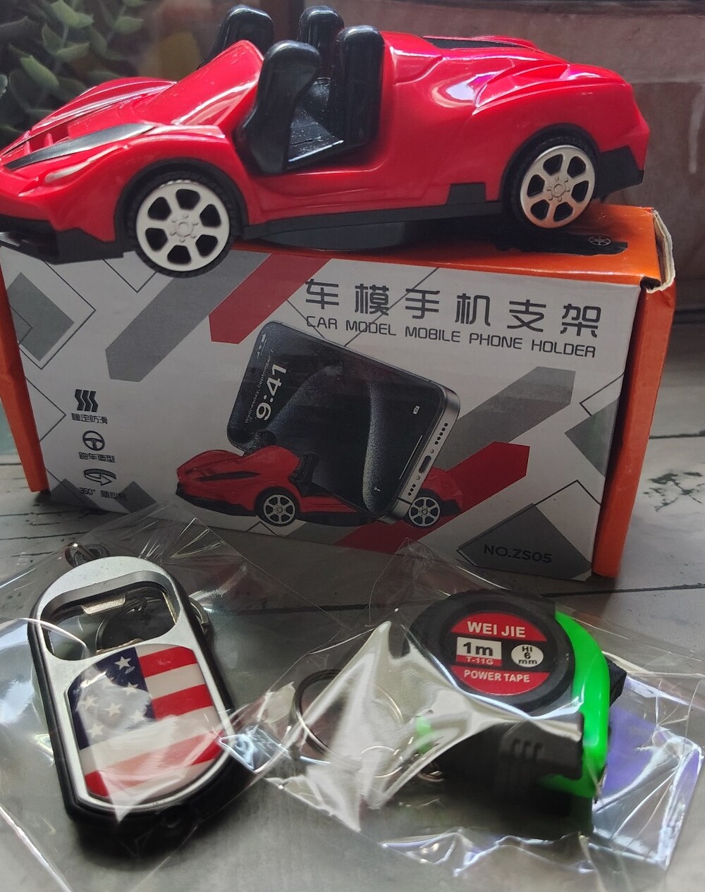 🏎️📏Guy Gift Bundle Cell Phone Holder, Measuring Tape/ Flashlight Bottle Opener